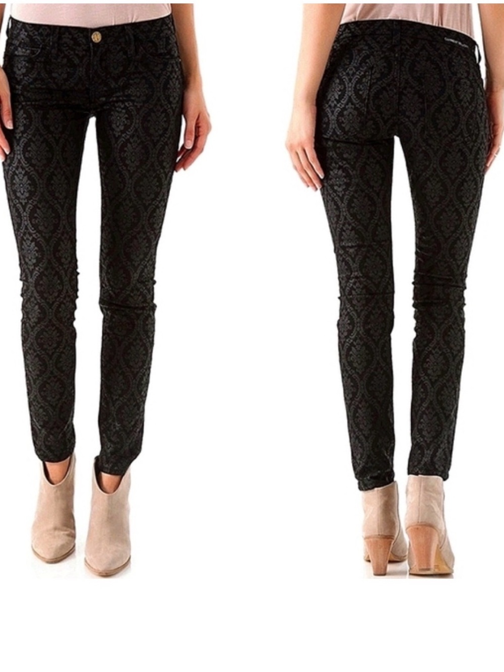 Current Elliot Black Damask brocade ankle Skinny jeans size 26 1393-0462